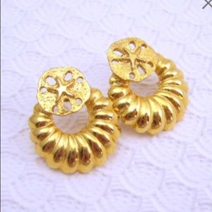 Vintage Sand Dollar Shrimp Hoop Earrings